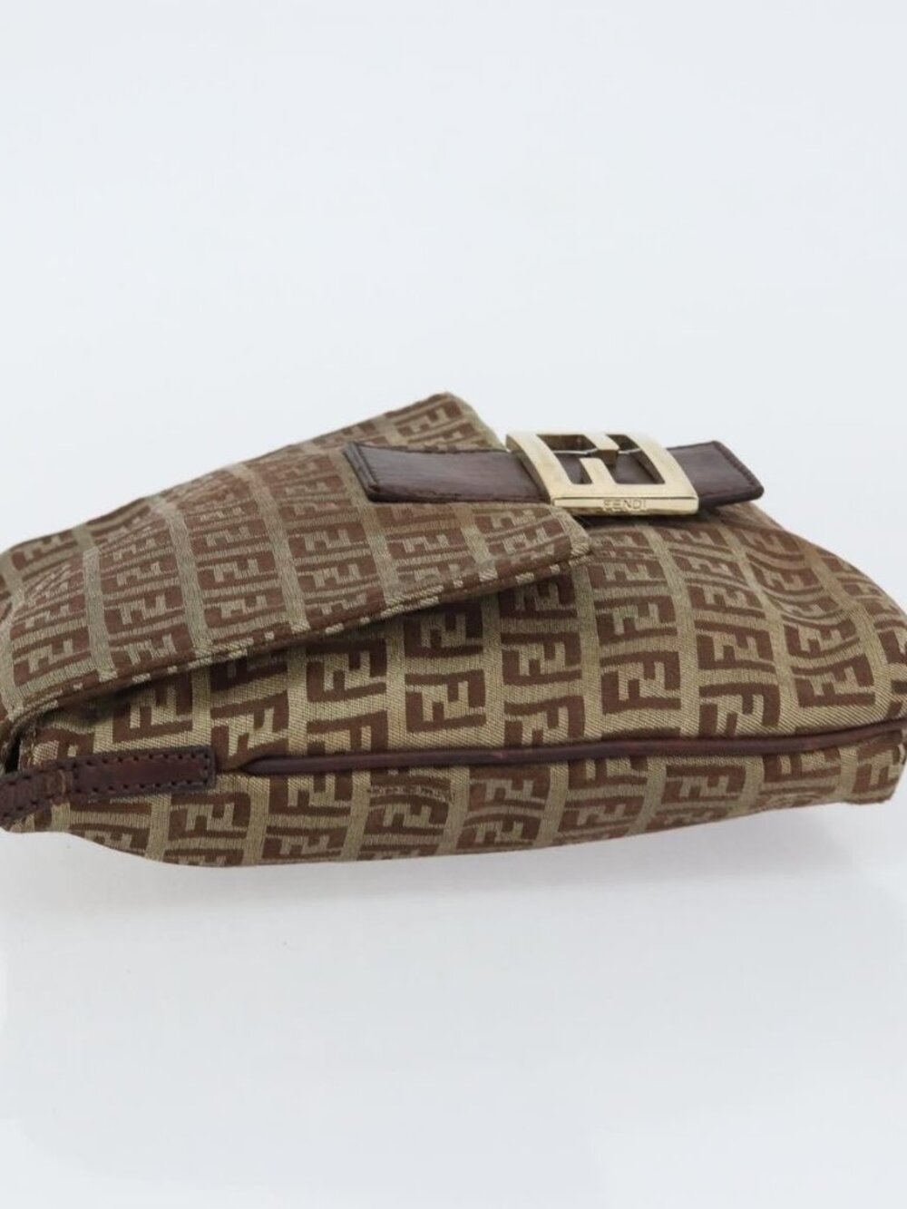 FENDI Zucchino Canvas Mamma Baguette Shoulder Bag Brown Gold Auth gh1492 - Picture 4 of 16